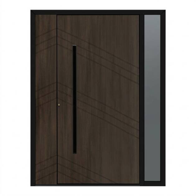 باب ألمنيوم بمظهر خشبي داكن وجناح زجاجي - مقاس (180 × 240 سم)